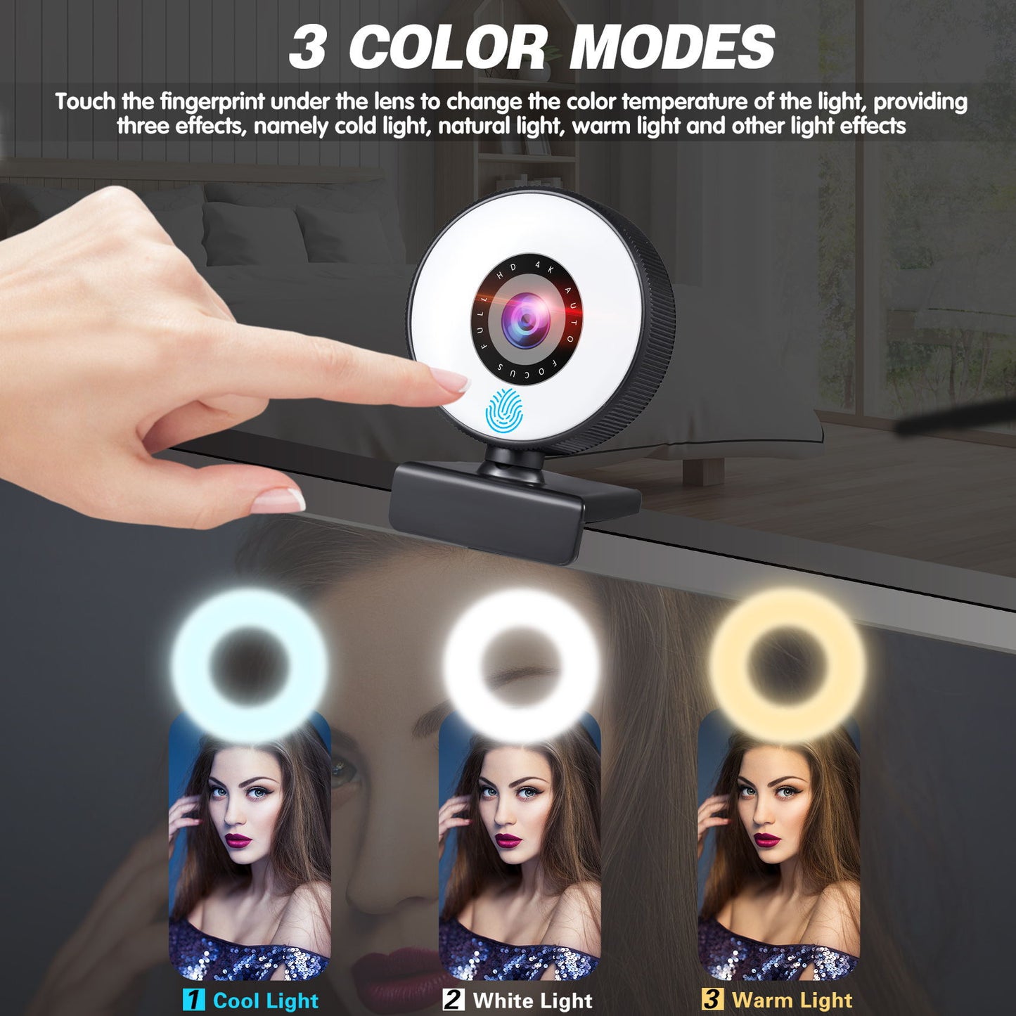 4k beauty autofocus 1080p computer camera high-definition touch USB live streaming webcam2k fill light