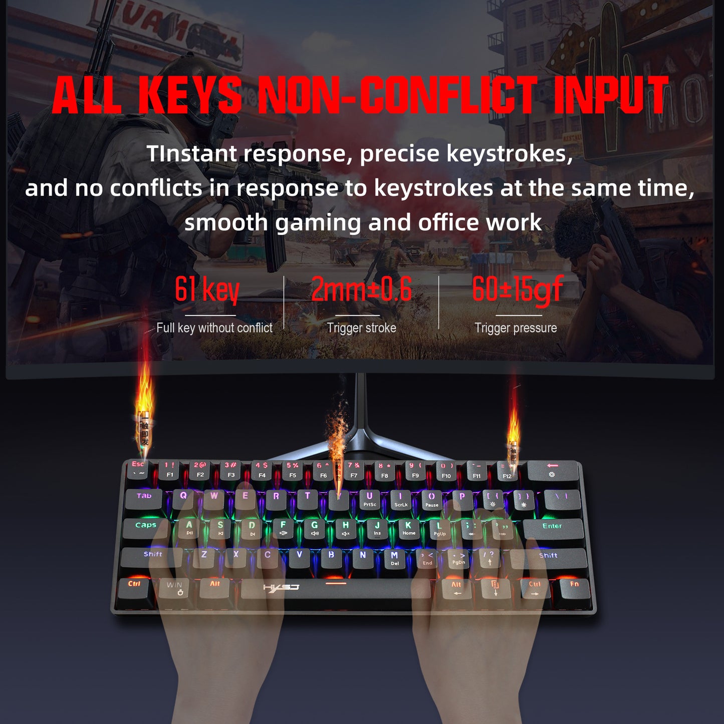 Mechanical 61 keyboard wired blue axis office keyboard gaming gaming illuminated RGB mechanical keyboard